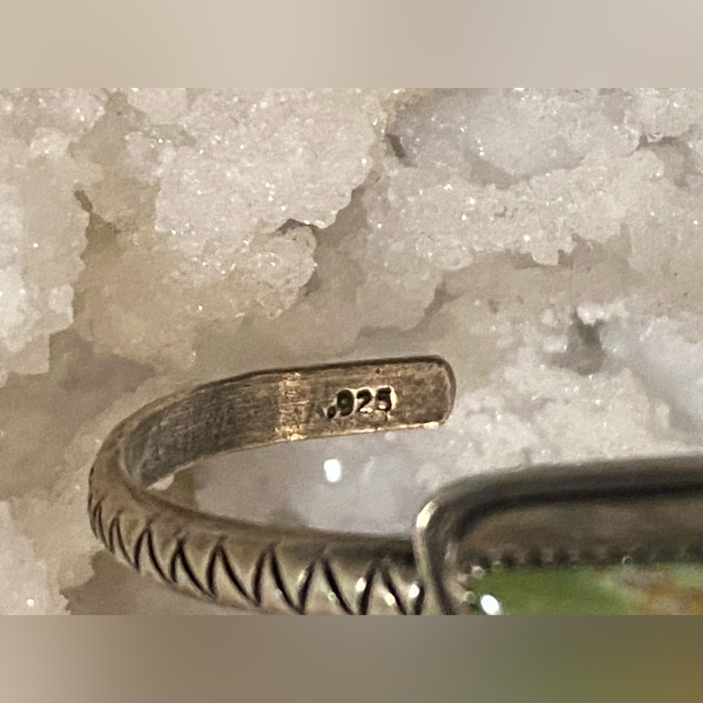 Sterling Pilot Mountain Turquoise Stamped Stacker Cuff - Picture 5 of 7